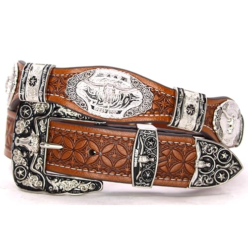 West Star Concho Rodeo Cowboy Belt Genuine Leather 8030 Longhorn CF XL for Pants Size 38