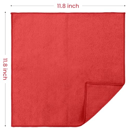 Image of SIFANGKE Microfiber Cleaning Cloth, 12 Pack Red Cleaning Rags for Housekeeping, Reusable Microfiber Towels for Car, Kitchen, Bathroom and Household Cleaning Supplies, 11.8 inchX11.8 inch