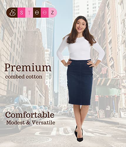Image of ESTEEZ Women's 3 /4 Sleeve Wide Neck Layering T-Shirt - Modest Cotton Stretch Fitted Base Layer Top