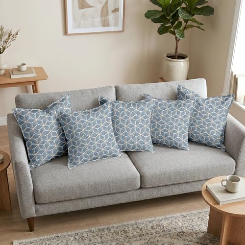 Image of Divine Casa Pluto Cushion Covers Set of 5 Slate Grey | 16x16 Inch Jacquard Patchwork Design Sofa Cushion Covers | Decorative Throw Pillow Covers for Living Room & Bedroom