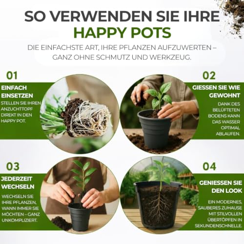 Happy Pots Blumentöpfe & Pflanztöpfe aus Kunststoff 15 cm – Anzuchttöpfe – 5er Pack – Pflanzentopf Schwarz – Recycelbar… – Ansicht 6