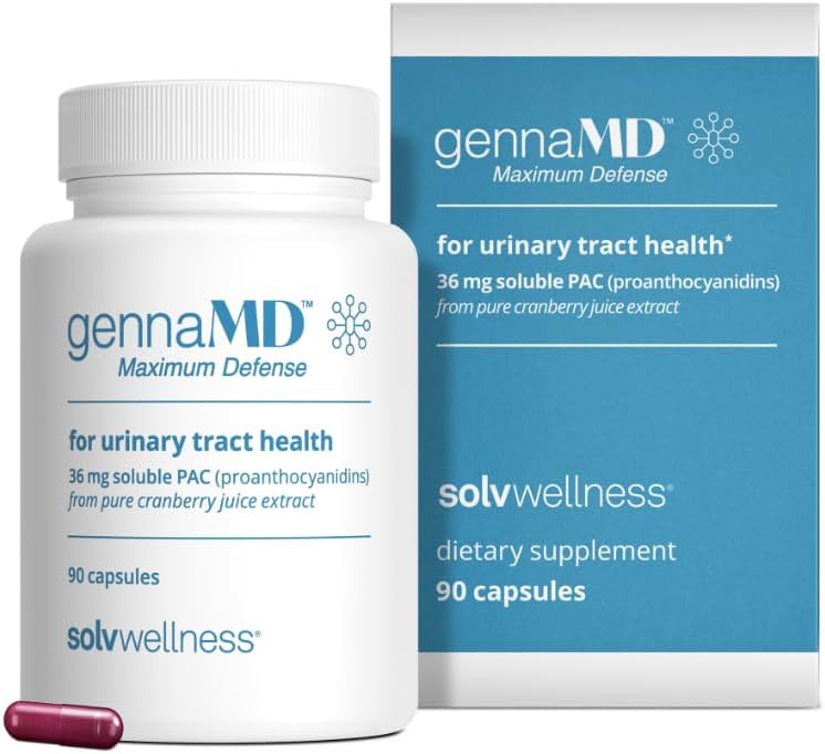 Solv Wellness GennaMD - Maximum UTI Defense - 36 mg Soluble PAC from 100% Cranberry Juice Extract - Highest PAC Concentration in a Small, Easy-to-Swallow Capsule - 90 Capsules