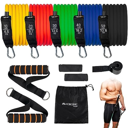 Mobiclinic, Goma elásticas de musculación con Asas, 5 Niveles, Bandas Resistencia Crossfit, Gimnasio en casa, Marca española, Gomas Fitness para Yoga, Pilates, Estiramientos, Glúteos