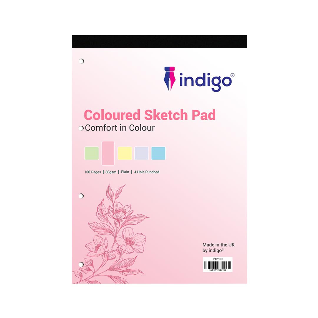 indigo® Dyslexia Pad A4 Coloured Plain Sketch Pad 100 Pages Tinted Refill Pad (3, Pink)