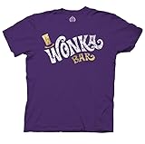 Ripple Junction Willy Wonka Men’s Short Sleeve T-Shirt Gold Distressed Wonka Bar Chocolate Factory Movie Logo Medium Purple