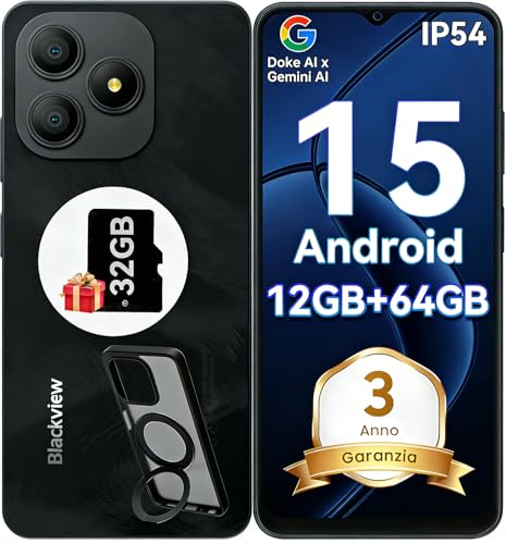 Blackview Wave 9C Smartphone Android 15 con Cover Girevole a 360°, Telefono Cellulare IP54 6.56'' HD+, 12GB+64GB Telefoni, Cellulari 5000mAh, 13+8MP, Dual 4G SIM, OTG, GPS, 3.5mm Jack