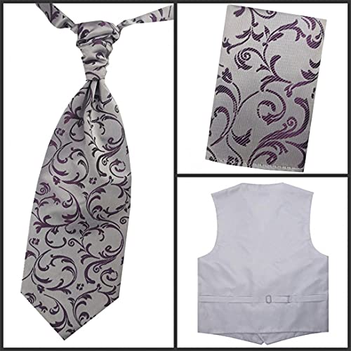 ME&SLEEVE 3pcs Men's Microfiber Swirl Wedding/Tuxedo Waistcoat+Hanky+Ascot tie3