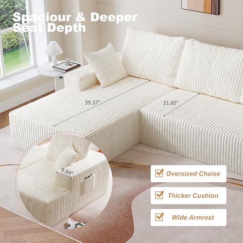 Image of Modular Sectional Sofa Couches L-Shape Couch 3 Seat Modular Sofa Memory Foam Sectional Couches for Living Room (White, 108 inch+Left Chaise)