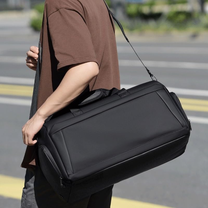 Men's Black Travel Bag for Business Commuting Independent Shoe Compartment Sports Handbag Large Capacity Crossbody