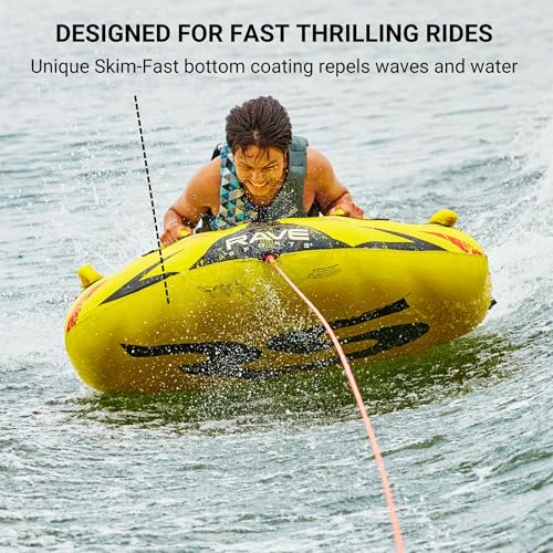 Image of RAVE Sports Razor Inflatable Towable Tube, 1-2 Riders, Unique Skim-Fast Bottom Coating, Nylon Cover, Four Foam-Filled Reinforced Handles, Quick Connect Tow Point, Boat Tubes and Towables