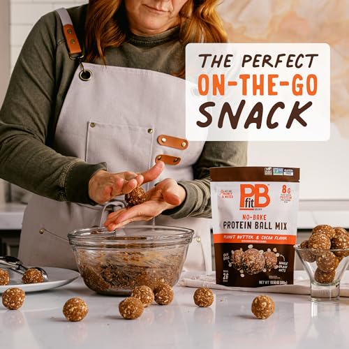 Image of PBfit No Bake Peanut Butter & Cocoa Protein Ball Mix, 8g Protein, Made with Chia Seeds & Whole Grain Oats, Gluten Free, Vegan Snacks, 10.58 Oz Bag