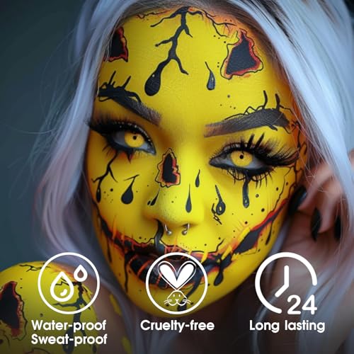 Image of BADCOLOR Yellow Face Body Paint Stick, Full-Coverage Eye Black Sticks for Adults, Hypoallergenic Face Painting Kit for Halloween SFX Lion Tiger Minions Stage Cosplay Costume Party