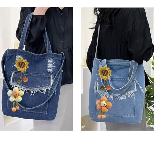 Image of Farm4Far Women Denim Bow-tie Tote Shoulder Sling Hand Bags