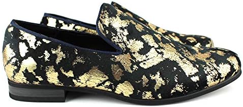 ÃZARMAN Men's Slip On Velvet Gold Leopard Print Dress Shoes Loafers LS21 (8 U.S (D) M, Black & Gold) | Image 3