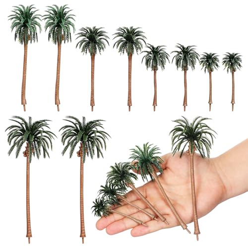 Image of Miniature Palm Trees, 15PCS Scenery Palm Tree Model for Crafts, Coconut Tropical Landscape Model for Diorama Train Railway Layout Landscape Scenery Cake Decorative -16cm, 13cm, 11cm, 8cm, 7cm