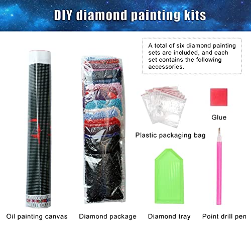 5D Halloween Diamond Painting 6Pcs Diamond Art Kits Halloween Diy Drill Round For Home Wall Decoration Gem Art Diamond Painting Kits For Adults 11.8”X15.7” #TOP5