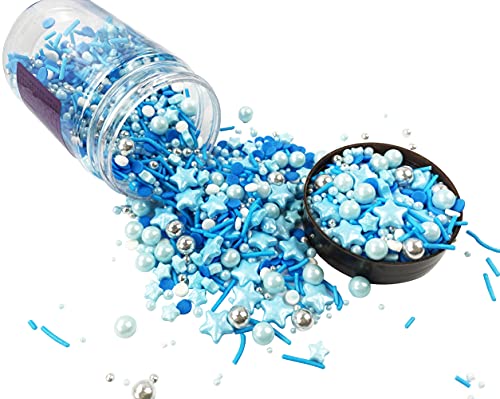 Sprinkles Blue Candy Mix Cupcake Toppers 120g 4.2oz, Sprinkles Boy Baby Shower Gender Reveal Birthday Hannukah Ocean Beach Party Summer Colorful for Baking Decorations Cookie Decorating Ice Cream