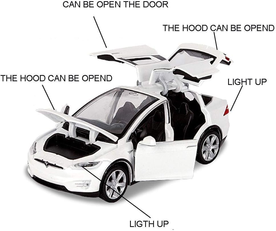 Image of Invite Enterprise Exclusive Alloy Metal Pull Back Die-cast Car 1:32 Tesla X90 Diecast Metal Pullback Toy car with Openable 6 Doors, Light Music Boys Gifts Toys(1:32 Tesla X90 - White)
