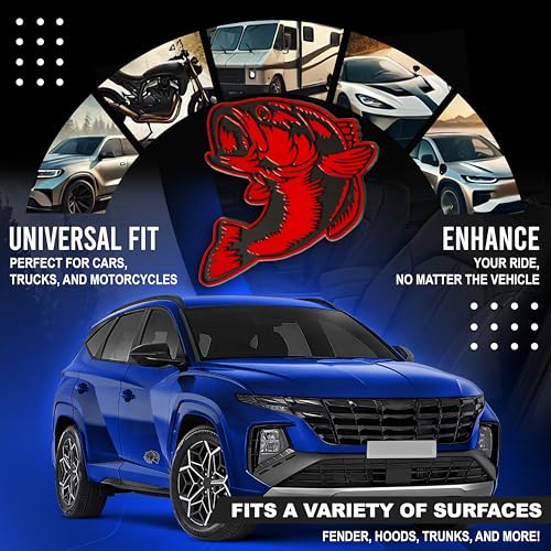 Image of Bass Emblem 3D Fish Badge - Custom Car Sticker for Car, Truck, SUV, Trunk, Hood, Fender - Set of 2 (Red)
