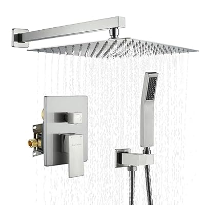 Boyel Living Rain Shower System,12 Inch Shower Faucet Set,Bathroom High Pressure Rainfall Shower Head with Handheld Spray Combo Brushed Nickel, Wall Mounted (12" 2-Function, Brushed Nickel)