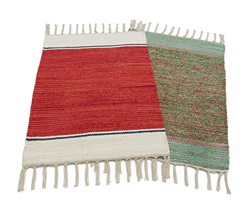 Image of MDZ Hand Woven Cotton Modern Assorted Border Rug | Size: 16 inchx24 inch Inch or 40x60 cm | Color: Assorted Multi | Machine Washable | Eco Friendly | Multi Uses (Combo of 2 Pcs.)