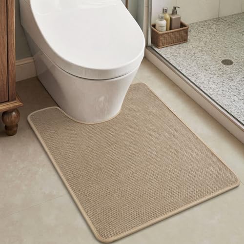 MontVoo Bath Mat Rug-Ultra Thin Non Slip Bath Mats for Bathroom Mat Quick Dry, Rubber Backing Washable Bathroom Rugs Fit Under Door, Absorbent Bath Rugs for Floor,17"x24",Beige 17"x24" Beige