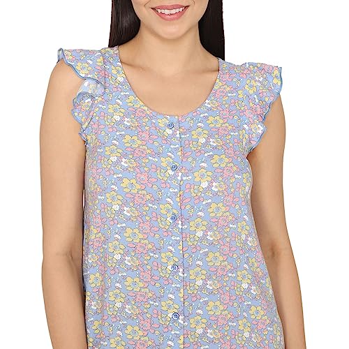 Image of Zivame Mickey & Friends Knit Cotton Knee Length Nightdress - Lemon Drop