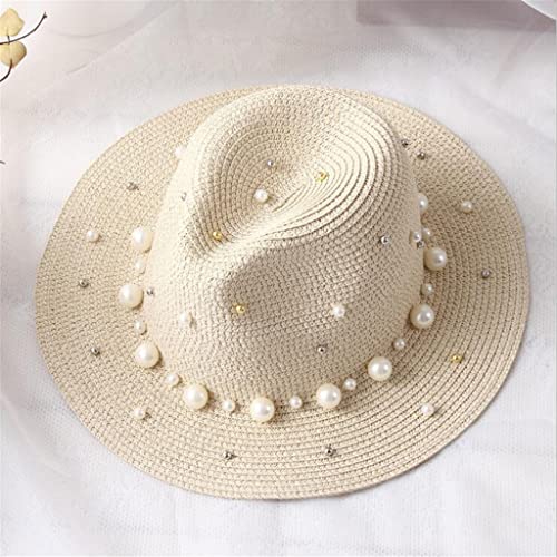 Chapeau Panama pour femmes en paille de fleurs avec perles de rivière couleur A de luxe