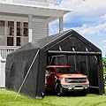 K Knowbody 12 x 20 FT Carport,Heavy Duty Peak Portable Garage with All-Steel Metal Frame & Ventilated Windows, Anti-Snow UV Protection Car Canopy Outdoor Storage Shelter for Car,Truck,Boat,Black