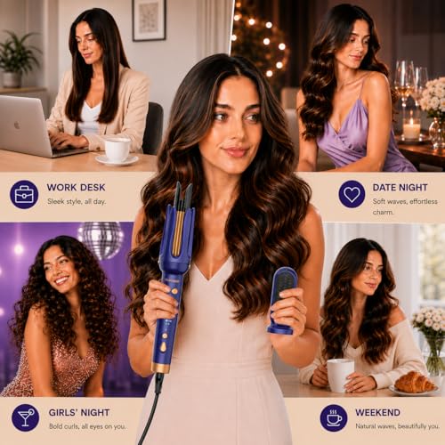 Image of Tash Hair 2 in 1 Hair Curler Machine & Straightening Brush Combo for Women- 3 Heat Modes, 2 Curl Timers, Ionic Technology for Frizz-Free Finish, Automatic Inward & Outward Curling (1 Year Warranty)
