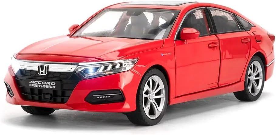 Scale Exclusive Alloy Metal Pull Back Die-cast Car Model with Sound Light Mini Auto Toy for Kids Metal Model Toy Car with Sound and Light (1:24 Scale HON-DA Acc-ORD-RED)