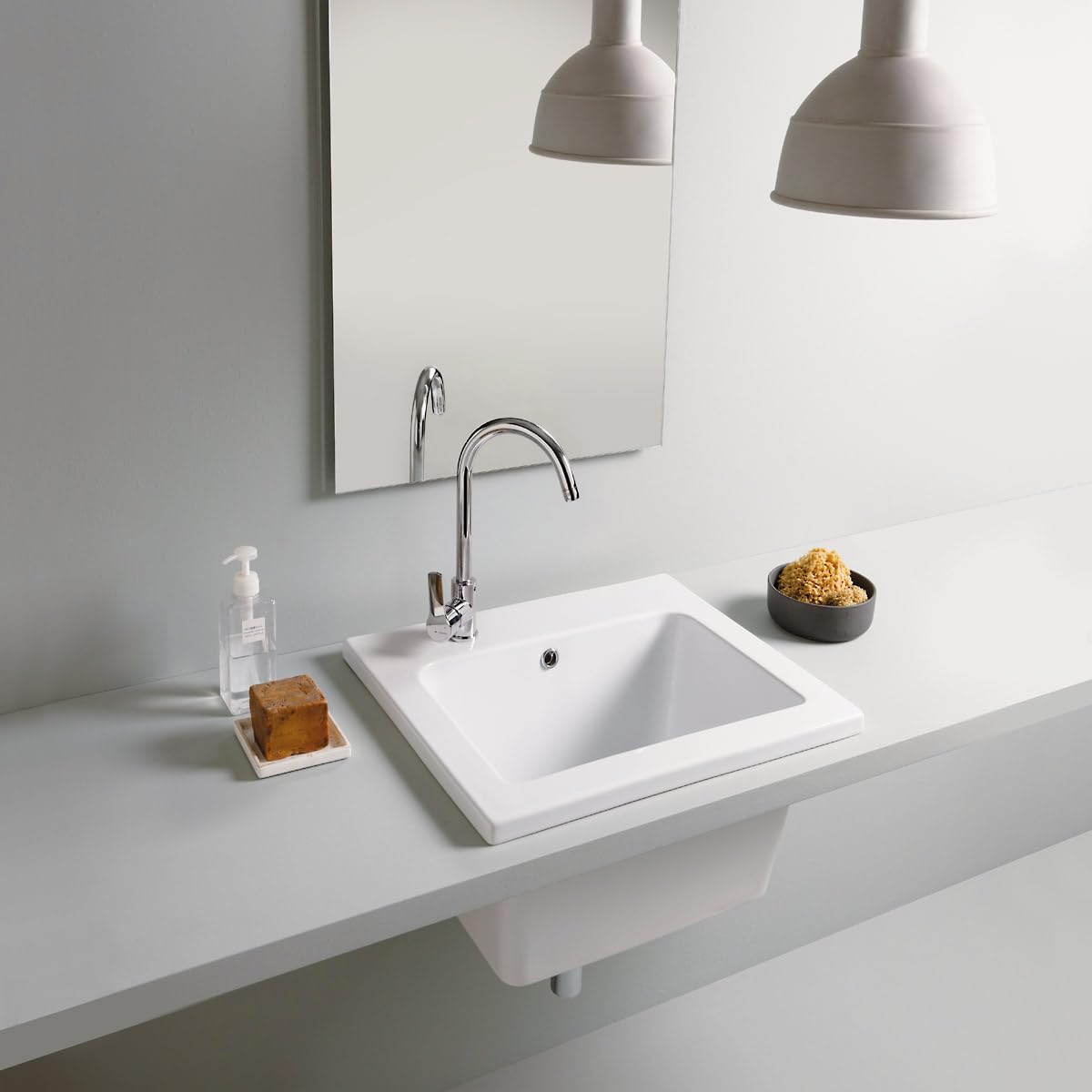 LAVABO LAVATOIO PILOZZO CERAMICA 60 x 51 YORK PROFONDO 25 CM TUTTA VASCA PER TOP O MOBILE DA INCASSO O INSTALLAZIONE CON STAFFE ANCHE IN ESTERNO IDEALE PER MOBILE DI DESIGN