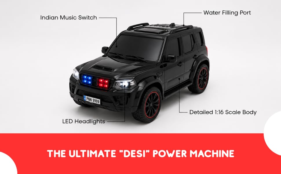 Image of Scorpio-N RC Police SUV Car Toy (Plastic) 1:18 Scale with Smoke Function, LED Headlights, Police Siren, 2.4GHz Remote, 1:18 Scale, Type-C Rechargeable, for Kids 4 Years and Above