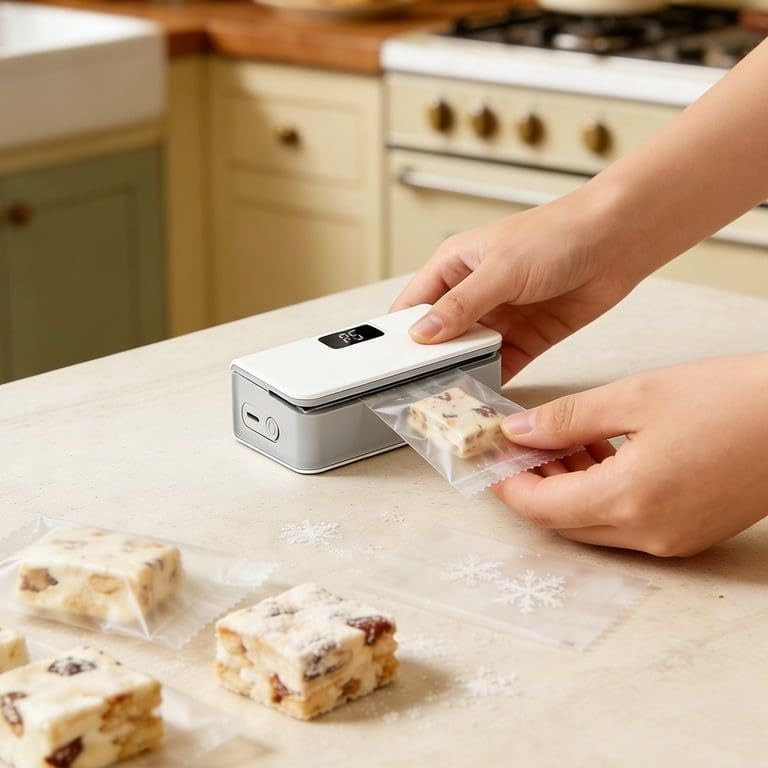 Image of Rechargeable Mini Bag Sealer 2 in 1 Heat Sealer & Cutter with LED Display | Portable Magnetic Food Bag Resealer with 6 Temperature Levels for Chips, Snacks & Dry Food Storage (S2)