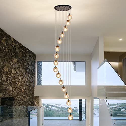Image of 16 Light Chandelier Mid Century Glass Globe Staircase Long Pendant Light Fixture Large Chandeliers for High Ceiling Light LED Bulbs for Living Room Foyer Hallway