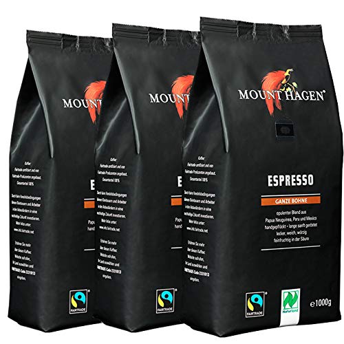 Mount Hagen Espresso ganze Bohne, 1000 g, 3er Pack