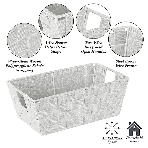 Image of Simplify Small Shelf Woven Strap Tote | Decorative Storage Basket | Built in Handles | Organization | Closet | Bedroom | Bathroom | Nursery | Accessories | Toys | Gifts | 1 Pack | Heather Grey