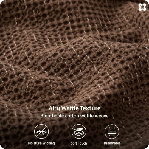 Image of Bedsure PureWoven Space-Dyed Cotton Waffle Duvet Cover Set, Queen, Brown