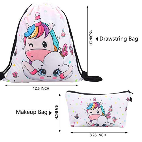 RLGPBON Eenhoorn geschenk voor meisjes, eenhoorn trekkoord rugzak/make-up tas/halsketting legering ketting/armband… - Image 3