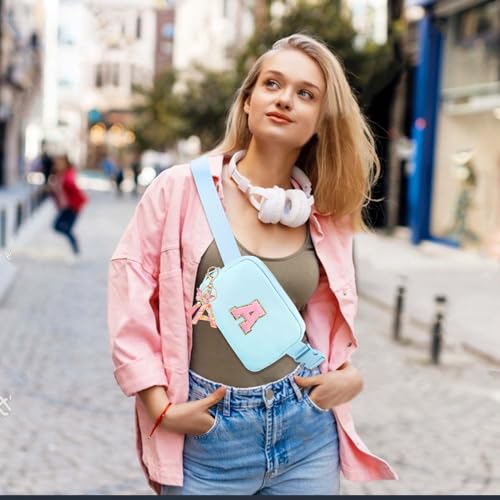 Image of Fanny Pack for Kids Girls 10-12 - Small Waist Belt Bag with Initial Letter Patch and Extender Strap for Women Teen Girl Friends Mini Bum Hip Travel Purse Crossbody Belt Bag Lavender Blue E