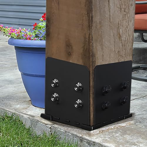 Image of Ozco Ironwood 10x10 Post Base Kit, Includes 1 Post Base Plate, 4 Decorative Plates, 16 Hex Cap Nuts, OWT Timber Screws, Galvanized Steel for Pergolas | 321069