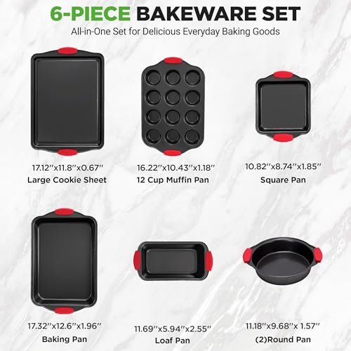 NutriChef Baking Set - 6 Piece Bakeware with Nonstick Carbon Steel for Easy Release and Cleanup, Durable and Versatile Design, Includes Cookie Sheet, Loaf Pan, Muffin Tin & More
