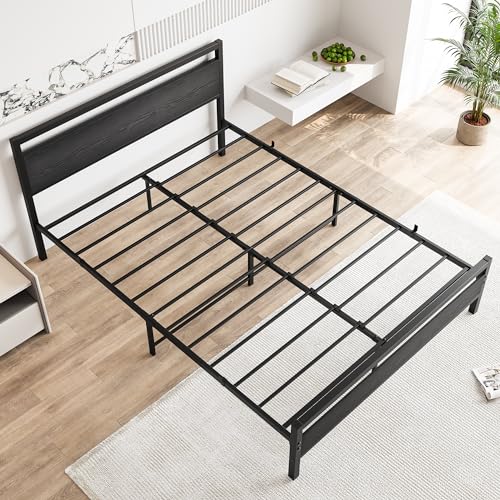 Image of BOFENG Black Queen Size Bed Frames with Wood Headboard,Heavy Duty Metal Platform Bed Frame with Storage No Box Spring Needed,Strong Steel Slats Support,Noise Free,Easy Assembly