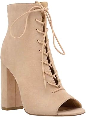 chunky heel lace up booties open toe