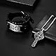 Cupimatch Herren Kreuz Kette Armband Set aus Edelstahl Halskette Ohrringe Set Gold Jesus Kreuz Anhänger Kette Schmuck Set Lederarmband Armkette Geschenk für Herren Schwarz