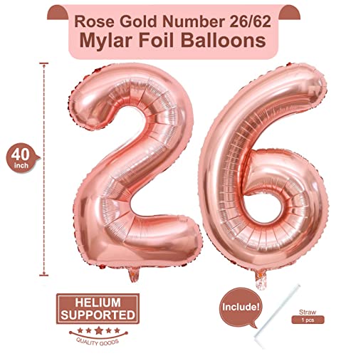 Image of 40 Inch Rose Gold 26 Number Balloons Giant Jumbo Huge 26 or 62 Foil Mylar Helium Number Digital Balloons Rose Gold Birthday Mylar Digital Balloons 26th or 62th Birthday Anniversary Events Party