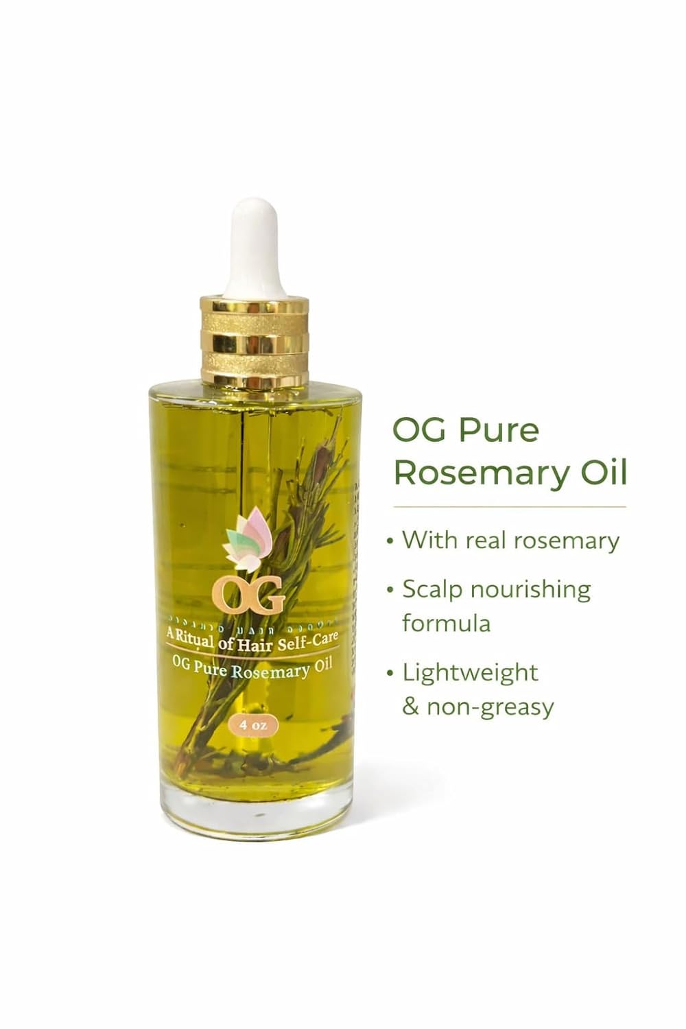 OG Pure Rosemary Hair Oil – 4 oz | Scalp Growth & Hair Strengthening Oil with Real Rosemary | Handmade, Natural Hair Care