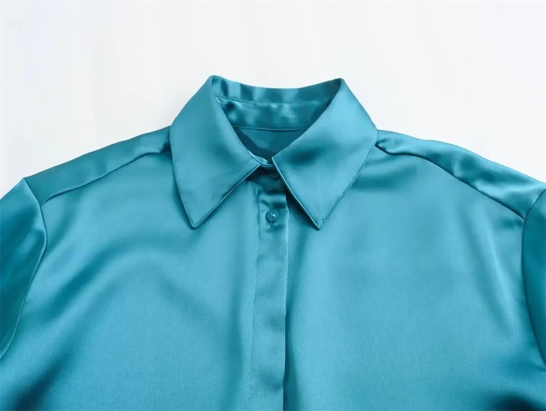 Dcvmvmn Camicie da donna in raso primavera e autunno camicie a maniche lunghe con bottoni camicie con colletto