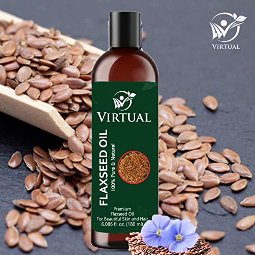 Image of VIRTUAL 100% Pure Flaxseed Oil For Hair, Skin Care & Cold Pressed Natural Oil for Multipurpose Use (180ml)-Pack of 2