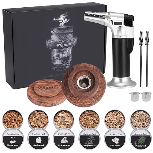 Fkamz Whiskey Smoker Kit with Torch, Cocktail Smoker Kit-6 Flavors Wood Chips Old Fashioned Drink Smoker Gift for Men (No Butane)